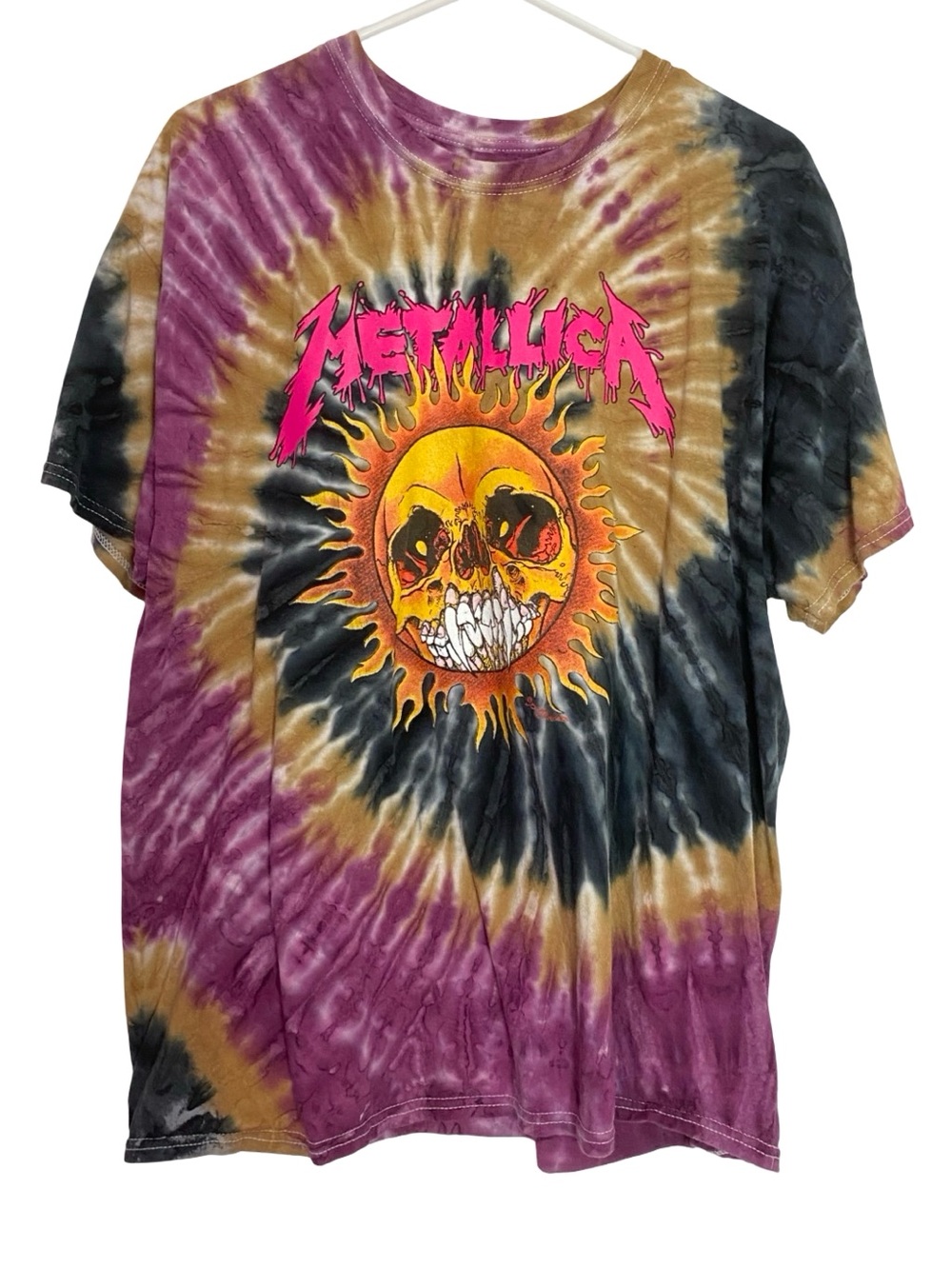 Metallica Band Tee Tshirt Mens Unisex Size Large XL Spiral Tie Dye Chest 22 L 28